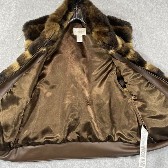 Chicos Faux Fur Vest Womens Small Zip Up Front Stripes Lined Winter Mob Wife - Picture 5 of 12